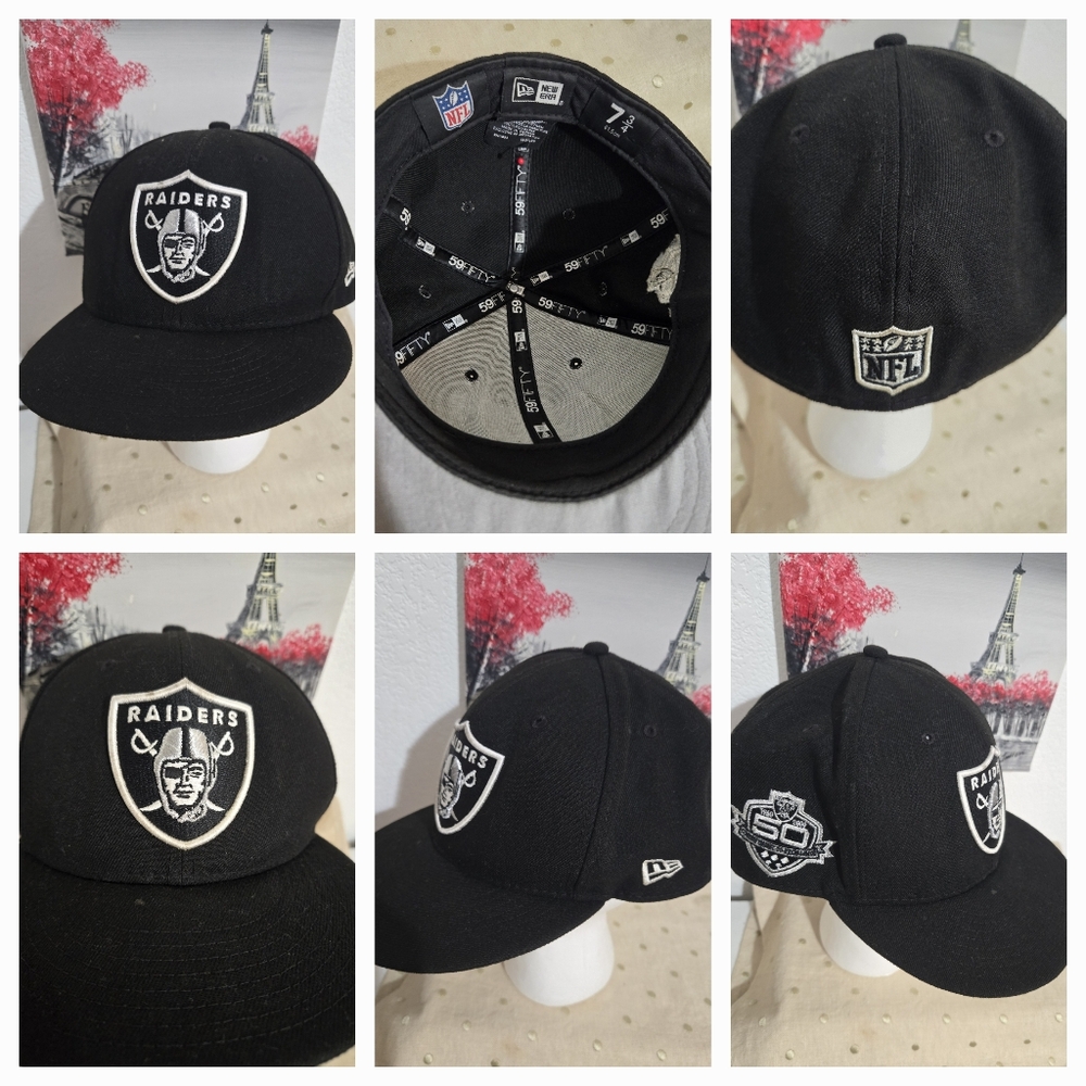 LAS VEGAS RAIDERS HAT CAP NEW ERA 7 3/4 FITTED 58 FIFTY BLACK NFL
